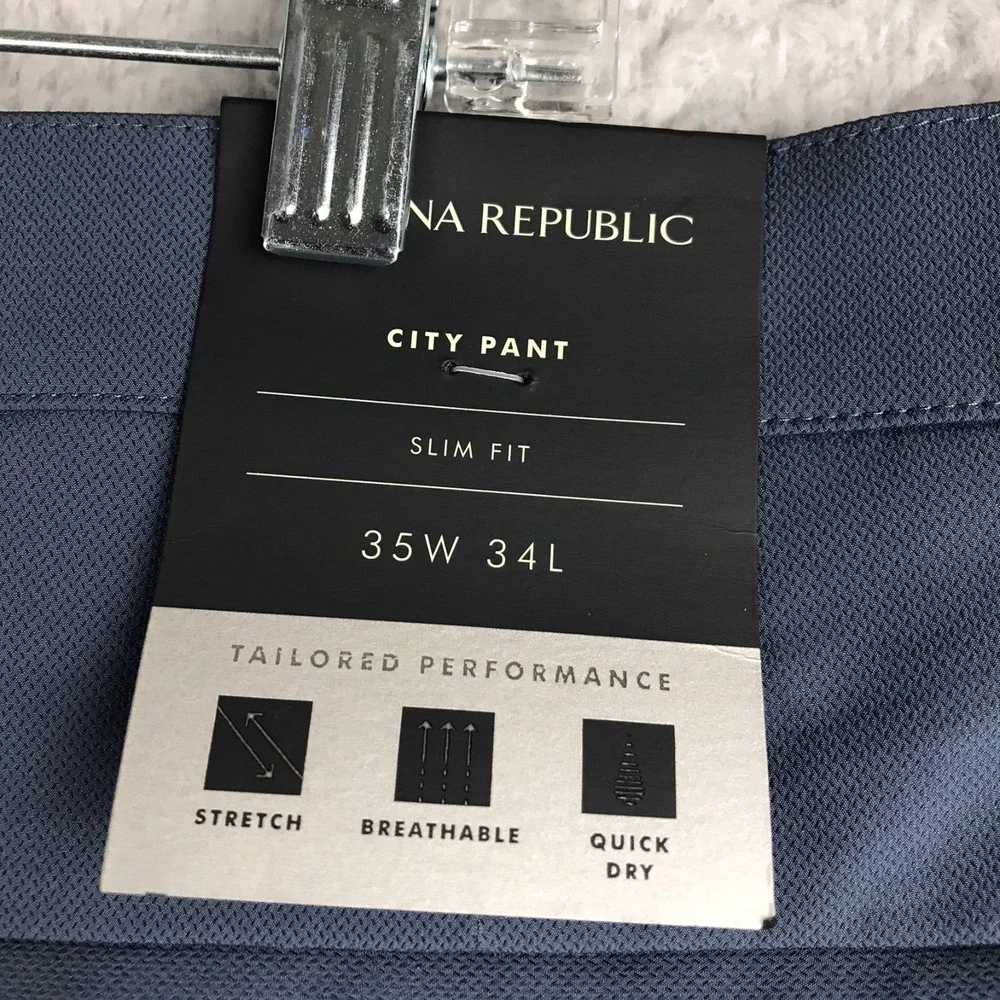 Banana Republic City Pants Mens 35x34 Gray Mid Rise‎ Slim Tapered Slacks NEW NWT